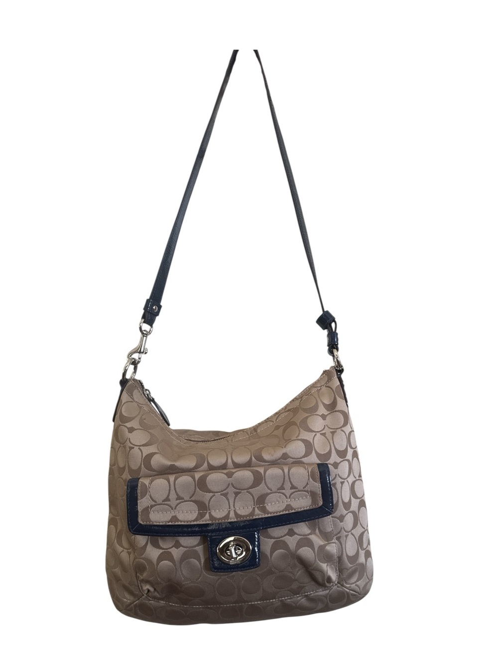 Coach F19232 Tan Signature Canvas Crossbody with Navy Trim - Picture 15 of 15